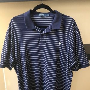 XL blue and white striped men’s polo